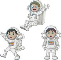 tecknad serie Lycklig barn bär astronaut kostymer vektor
