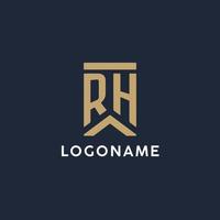 rh första monogram logotyp design i en rektangulär stil med böjd sidor vektor