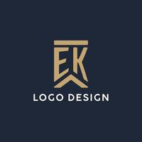 ek anfängliches Monogramm-Logo-Design in einem rechteckigen Stil mit gebogenen Seiten vektor