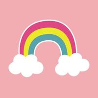 söt färgrik regnbåge med moln ikon illustration design. boho stil klistermärke. bebis begrepp vektor