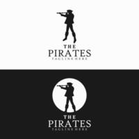 Silhouette von Piraten, Piratenkapitän mit Brillenaugen-Teleskop-Logo-Design vektor