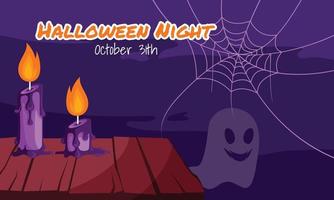halloween natt ljus med en spöke. platt design vektor illustration. halloween natt illustration.