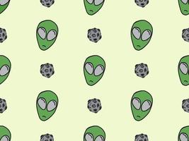 nahtloses muster der außerirdischen zeichentrickfigur auf grünem hintergrund vektor