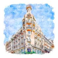 paris frankreich aquarellskizze handgezeichnete illustration vektor