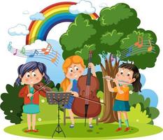 kinder, die musik im park spielen vektor