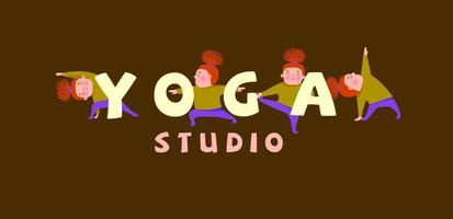 rothaariges Mädchen, das verschiedene Yoga-Asanas macht. Logo, Poster für Yogastudio. vektor