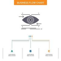 Aufmerksamkeit. Auge. Fokus. suchen. Vision Business Flow Chart-Design mit 3 Schritten. Glyphensymbol für Präsentationshintergrundvorlage Platz für Text. vektor