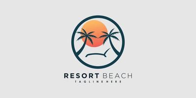Resort-Strand-Logo-Design-Vektor mit kreativem Konzept der Symbolpalme vektor