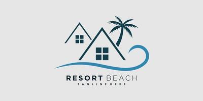 Resort-Strand-Logo-Design-Vektor mit kreativem Konzept der Symbolpalme vektor