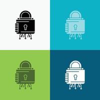 säkerhet. cyber. låsa. skydd. säkra ikon över olika bakgrund. glyf stil design. designad för webb och app. eps 10 vektor illustration