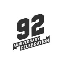 92 årsdag firande hälsningar kort, 92:a år årsdag vektor