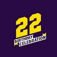22 födelsedag firande vektor design, 22 år födelsedag