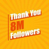 tack 8 miljoner följare, 8000000 följare firande modern färgglad design. vektor