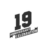19 årsdag firande hälsningar kort, 19:e år årsdag vektor
