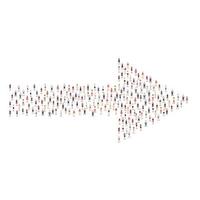 große Gruppe von Menschen Silhouette zusammengedrängt in Richtung Pfeil nach rechts Form isoliert auf weißem Hintergrund. Vektor-Illustration vektor