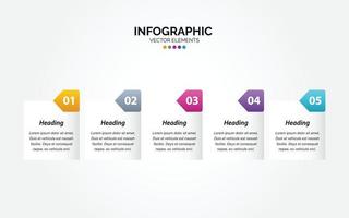 Vektor horizontale Infografik-Etikettendesign-Vorlage mit Symbolen und 5 Optionen oder Schritten. kann für Prozessdiagramm verwendet werden. Präsentationen. Workflow-Layout. Banner. Flussdiagramm. Infografik