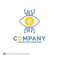 Infrastruktur. Überwachung. Überwachung. Vision. Auge blau gelb Business-Logo-Vorlage. Platz für kreative Designvorlagen für den Slogan. vektor