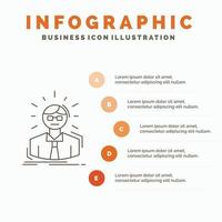 chef. anställd. läkare. person. företag man infographics mall för hemsida och presentation. linje grå ikon med orange infographic stil vektor illustration