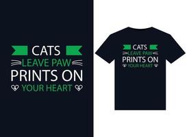 katzen hinterlassen pfotenabdrücke auf ihrem herz illustrationen für druckfertige t-shirt-designs vektor