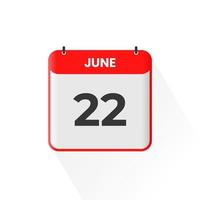 Kalendersymbol vom 22. Juni. 22. juni kalenderdatum monat symbol vektor illustrator