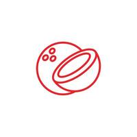 eps10 röd vektor kokos skiva abstrakt linje konst ikon isolerat på vit bakgrund. kokos olja översikt symbol i en enkel platt trendig modern stil för din hemsida design, logotyp, och mobil app