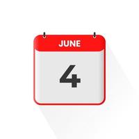 4:e juni kalender ikon. juni 4 kalender datum månad ikon vektor illustratör