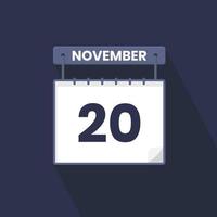 20. November Kalendersymbol. 20. november kalenderdatum monat symbol vektor illustrator