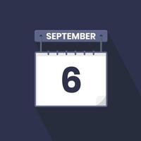 6. September Kalendersymbol. 6. september kalenderdatum monat symbol vektor illustrator