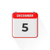 5:e december kalender ikon. december 5 kalender datum månad ikon vektor illustratör