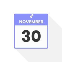 30. November Kalendersymbol. datum, monat, kalender, symbol, vektor, illustration vektor