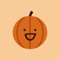 halloween pumpa flin uttryckssymbol, söt orange ansikte emote med en bred, öppen leende. oktober högtider domkraft o lykta isolerat vektor. vektor
