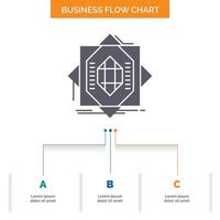 abstrakt. Ader. Herstellung. Formation. Gestaltung von Geschäftsflussdiagrammen mit 3 Schritten. Glyphensymbol für Präsentationshintergrundvorlage Platz für Text. vektor