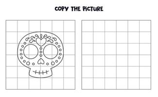 Kopieren Sie das Bild des schwarzen und weißen mexikanischen Schädels. Logikspiel für Kinder. vektor