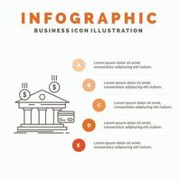 Bank. betalningar. bankverksamhet. finansiell. pengar infographics mall för hemsida och presentation. linje grå ikon med orange infographic stil vektor illustration