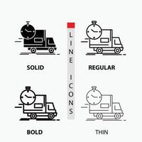 Lieferung. Zeit. Versand. Transport. LKW-Symbol in dünn. regulär. fette Linie und Glyphenstil. Vektor-Illustration vektor