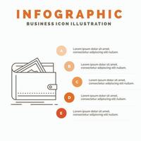 Kasse. Finanzen. Geld. persönlich. Geldbeutel-Infografik-Vorlage für Website und Präsentation. Linie graues Symbol mit orangefarbener Infografik-Stil-Vektorillustration vektor