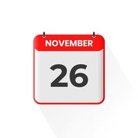 26. November Kalendersymbol. 26. november kalenderdatum monat symbol vektor illustrator