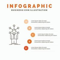 utveckling. mänsklig. nätverk. personlighet. själv infographics mall för hemsida och presentation. linje grå ikon med orange infographic stil vektor illustration