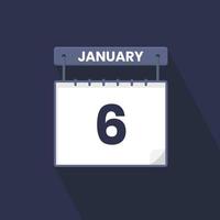 6:e januari kalender ikon. januari 6 kalender datum månad ikon vektor illustratör