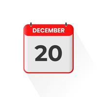 20:e december kalender ikon. december 20 kalender datum månad ikon vektor illustratör