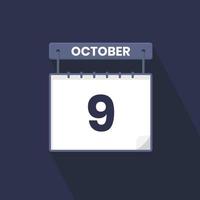 9:e oktober kalender ikon. oktober 9 kalender datum månad ikon vektor illustratör