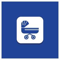 blauer runder Knopf für Trolley. Baby. Kinder. drücken. Kinderwagen-Glyphe-Symbol vektor