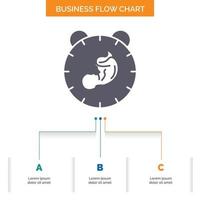 Lieferung. Zeit. Baby. Geburt. Child Business Flow Chart-Design mit 3 Schritten. Glyphensymbol für Präsentationshintergrundvorlage Platz für Text. vektor