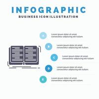 bok. utbildning. lektion. studie infographics mall för hemsida och presentation. glyf grå ikon med blå infographic stil vektor illustration.