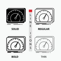 Armaturenbrett. Gerät. Geschwindigkeit. Prüfung. Internet-Symbol in dünn. regulär. fette Linie und Glyphenstil. Vektor-Illustration vektor