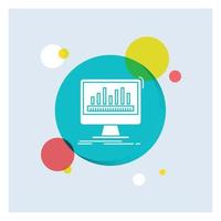 analyser. bearbetning. instrumentbräda. data. statistik vit glyf ikon färgrik cirkel bakgrund vektor