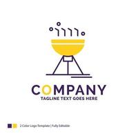 Logo-Design des Firmennamens zum Kochen von Grill. Camping. Lebensmittel. Grill. lila und gelbes markendesign mit platz für tagline. kreative Logo-Vorlage für kleine und große Unternehmen. vektor
