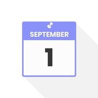 1. September Kalendersymbol. datum, monat, kalender, symbol, vektor, illustration vektor