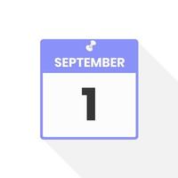 september 1 kalender ikon. datum, månad kalender ikon vektor illustration