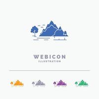 hügel. Landschaft. Natur. Berg. Baum 5-Farben-Glyphen-Web-Icon-Vorlage isoliert auf Weiß. Vektor-Illustration vektor